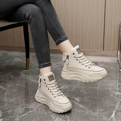 Sneakers montantes femme taupe, zip latéral pratique pour enfiler rapidement