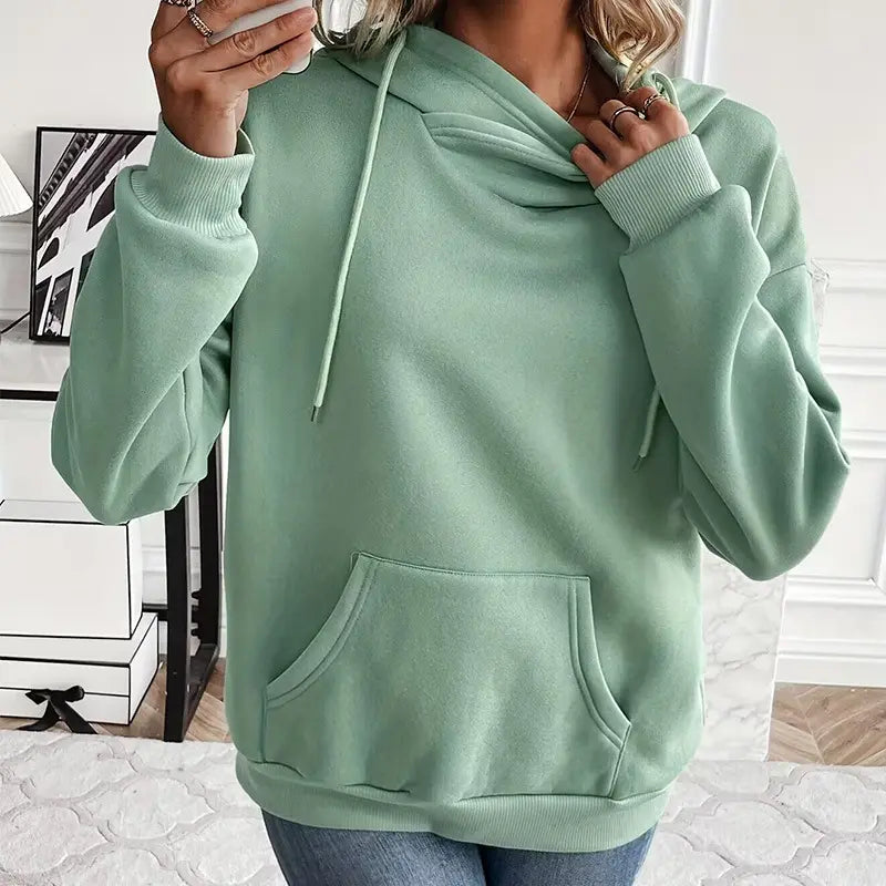 "Hoodie décontracté vert d’eau pour femme, style urbain moderne"