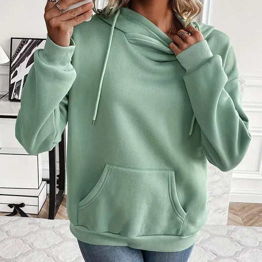 "Hoodie décontracté vert d’eau pour femme, style urbain moderne"