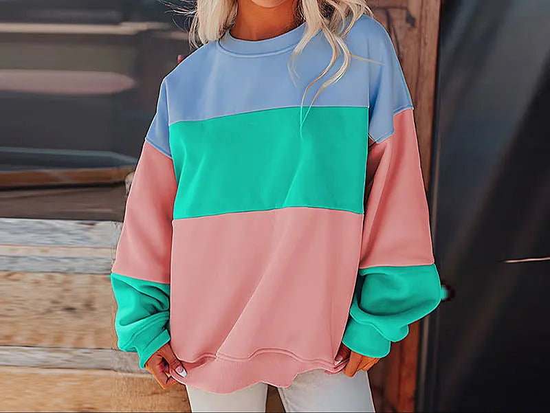  Sweat femme casual oversize, couleurs contrastées, look streetwear moderne et confortable, manches longues