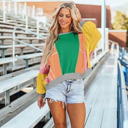  Sweat femme moderne avec imprimé contrasté, coupe classique, manches longues, style décontracté et tendance