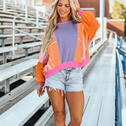 Sweat femme moderne à motif contrasté, style pullover casual, coupe classique confortable, plusieurs coloris disponibles