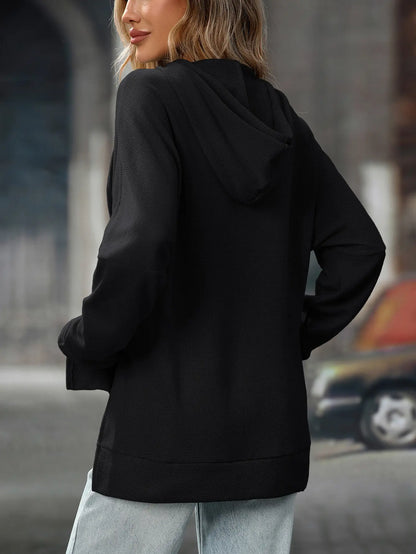 Sweat femme oversize streetwear, coupe décontractée, capuche à cordon, poche kangourou, tissu coton gaufré confortable