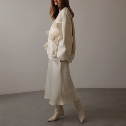 Pull femme blanc effet 3D, impression numérique haute définition, look décontracté et tendance