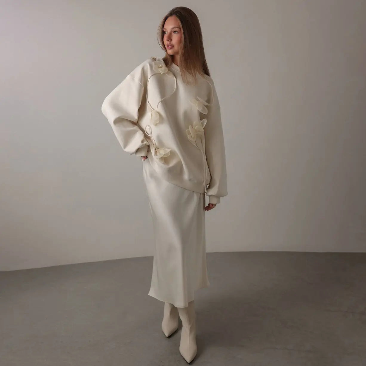 Pull femme blanc effet 3D, impression numérique haute définition, look décontracté et tendance