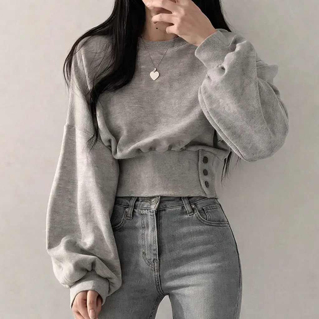 Sweatshirt femme court à manches bouffantes style européen chic – secretbombe