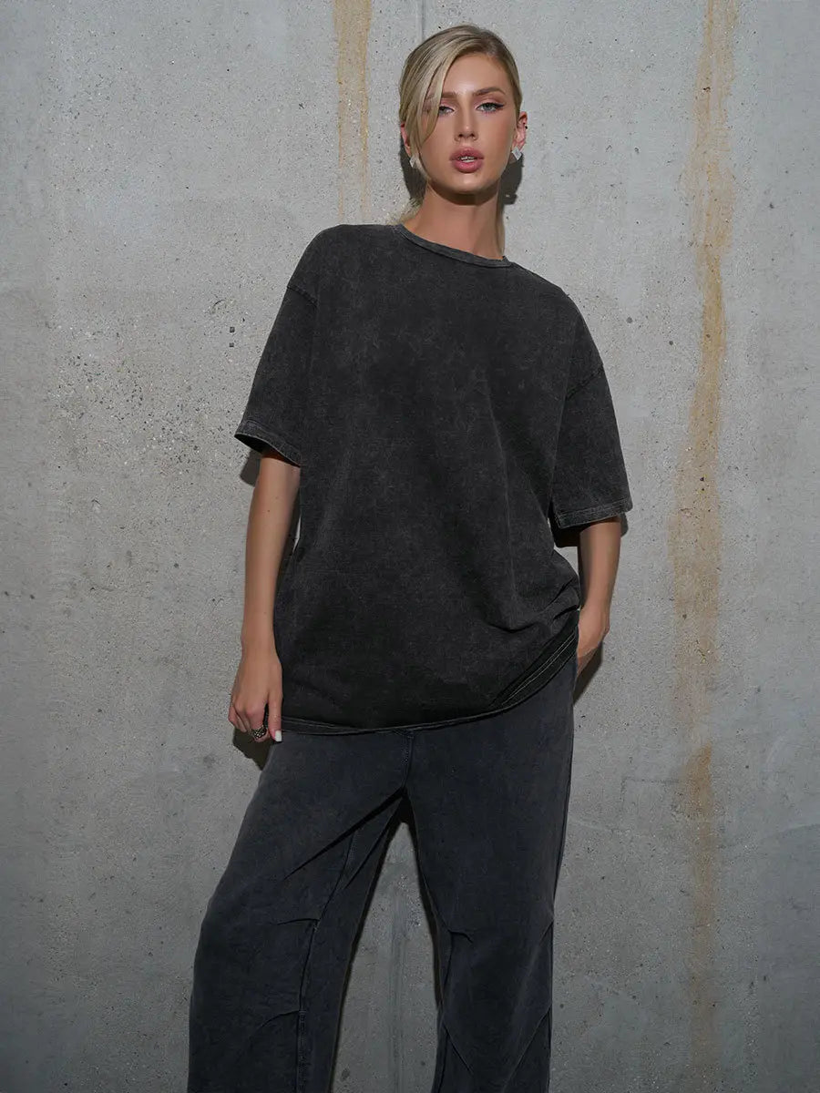 Tee-shirt à motif effet usé, coupe large, confort et style