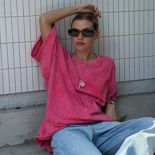 Tee-shirt rose style urbain et décontracté, coton de haute qualité