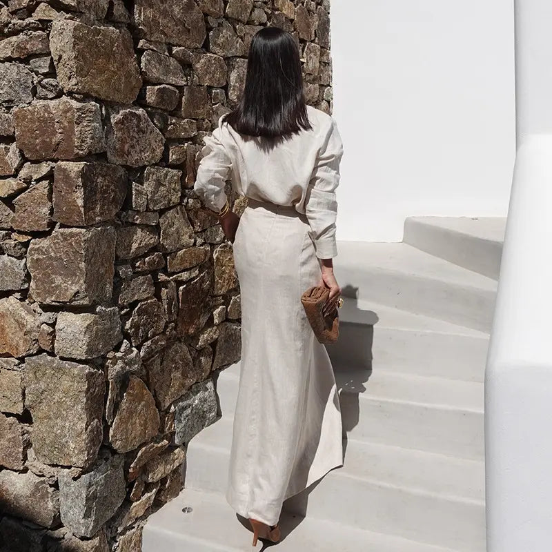 Jupe longue taille haute gris clair SecretBombe coupe fluide et élégante