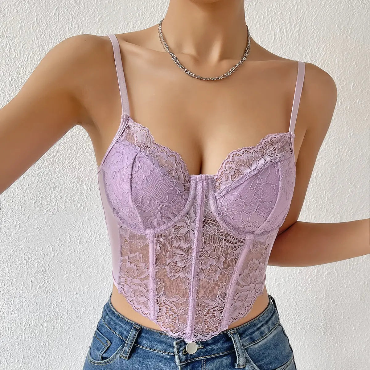 Top bustier lilas en dentelle pour femme SecretBombe