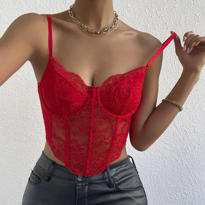 Top bustier rouge en dentelle avec armatures SecretBombe