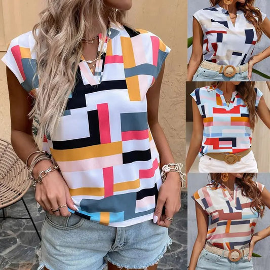 Top féminin sans manches avec col en V fendu, style tendance et confortable