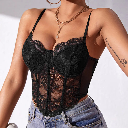 Top bustier noir en dentelle pour femme SecretBombe