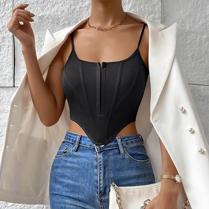 Top corset crop top femme dos nu, effet sculptant, style streetwear hipster