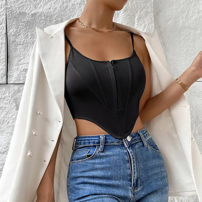 Top corset crop top femme dos nu, effet sculptant, style streetwear hipster