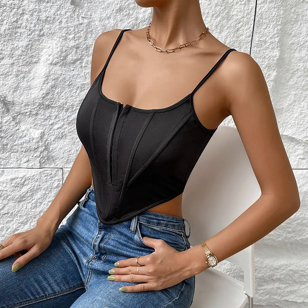 Top corset crop top femme dos nu, effet sculptant, style streetwear hipster