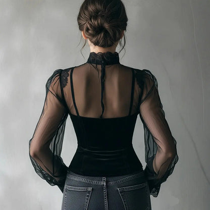 Blouse féminine en dentelle noire idéale bureau ou sorties – SecretBombe