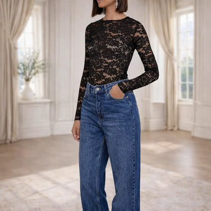 Top femme dentelle noire style européen tendance – SecretBombe