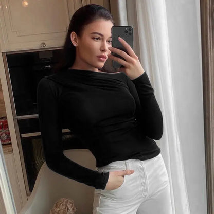 Top drapé coupe slim manches longues style moderne commuting chic femme boutique secretbombe