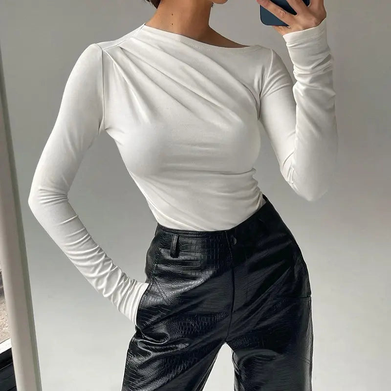 Top drapé manches longues slim minimaliste élégant facile à porter femme secretbombe