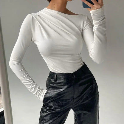 Top drapé manches longues slim minimaliste élégant facile à porter femme secretbombe