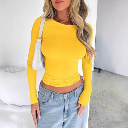 Top femme jaune manches longues col rond pour look lumineux SecretBombe
