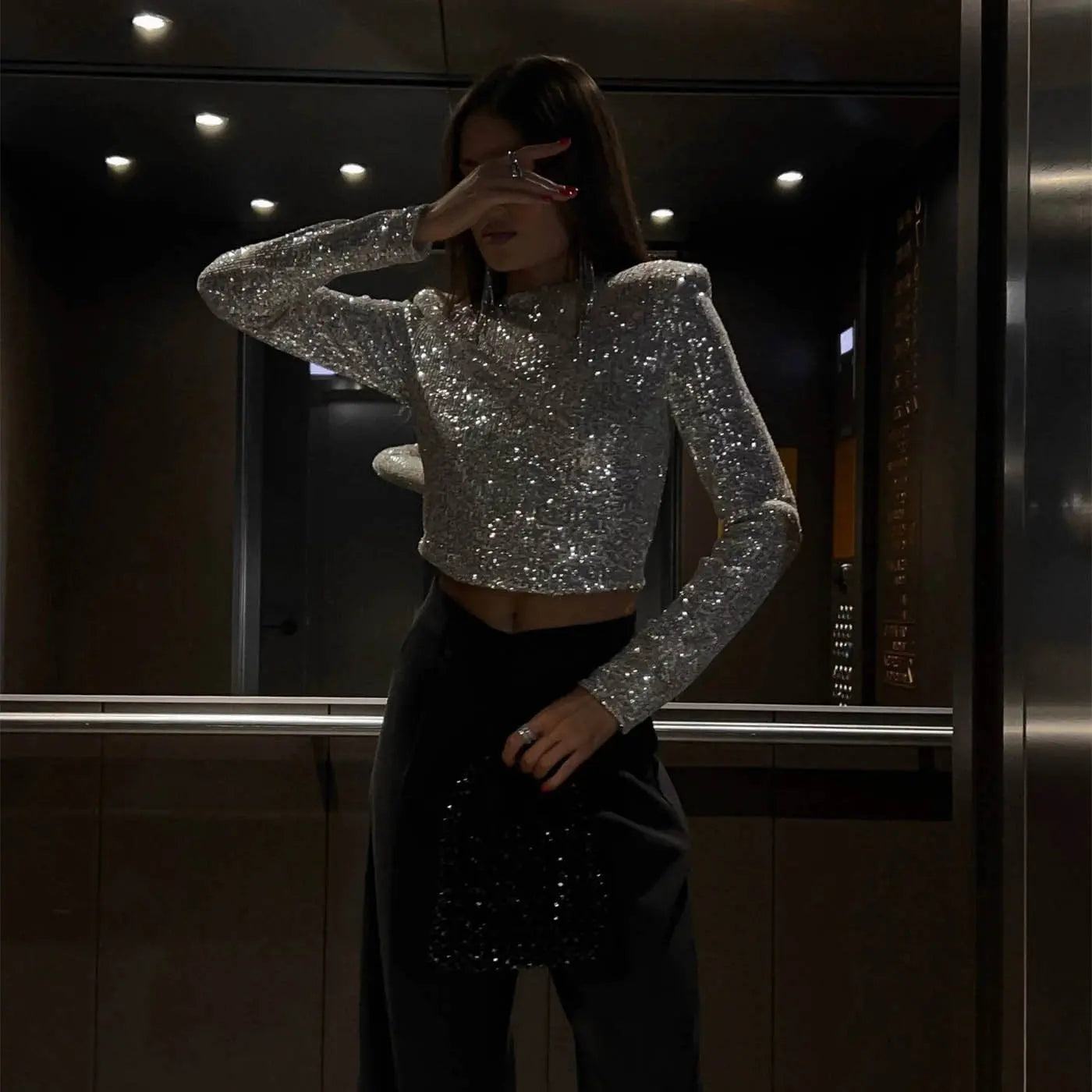 Top court argent manches longues femme – SecretBombe