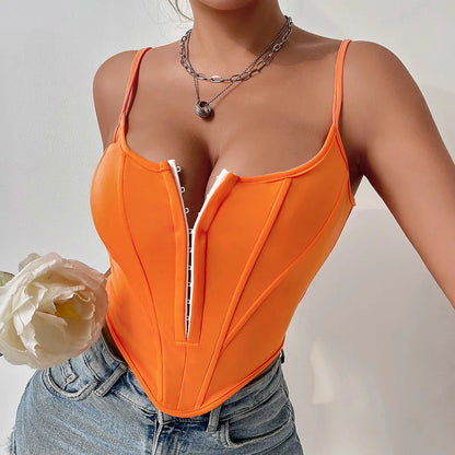 : Top streetwear femme corset uni, effet sculptant et coupe courte