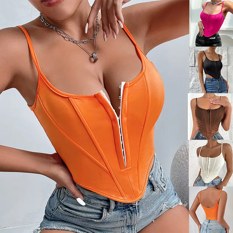 Top streetwear femme corset uni, effet sculptant et coupe courte