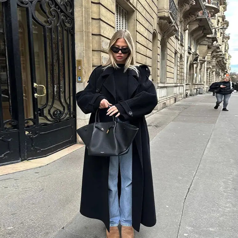 Trench coat femme noir en polyester coupe loose