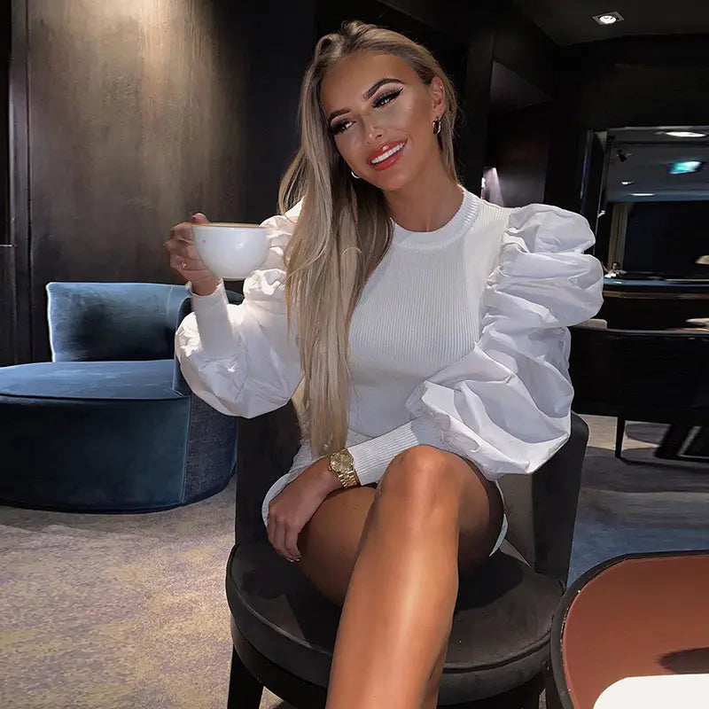 T-shirt femme blanc à manches bouffantes chic et tendance – SecretBombe