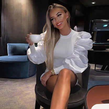 T-shirt femme blanc à manches bouffantes chic et tendance – SecretBombe