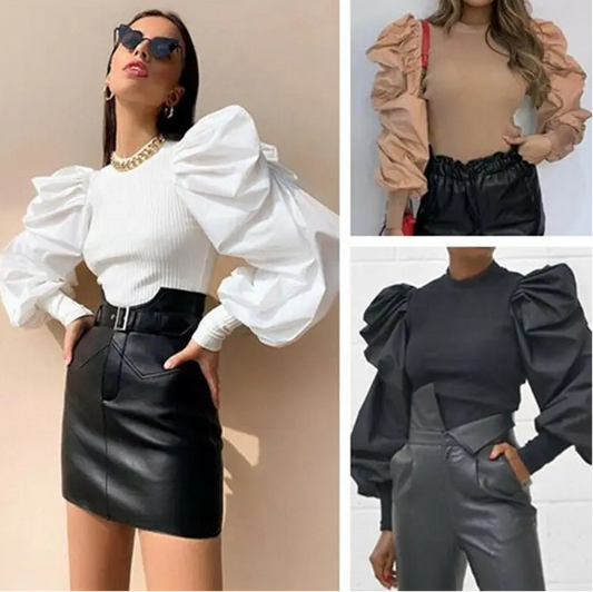 T-shirt femme blanc à manches bouffantes chic et tendance – SecretBombe