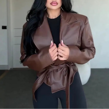 Veste en cuir vegan marron femme SecretBombe, style chic et féminin