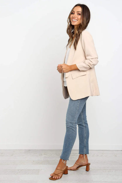 Veste tailleur femme ouverte coupe moderne confortable noir ou beige